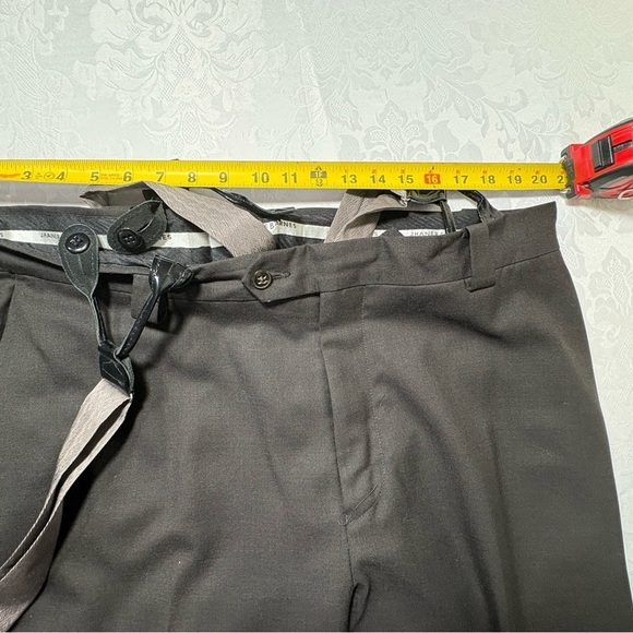 JHANE BARNES Super 100’s Wool Flat Front W Suspenders Black Size 40 Dark Pewter - Picture 5 of 6